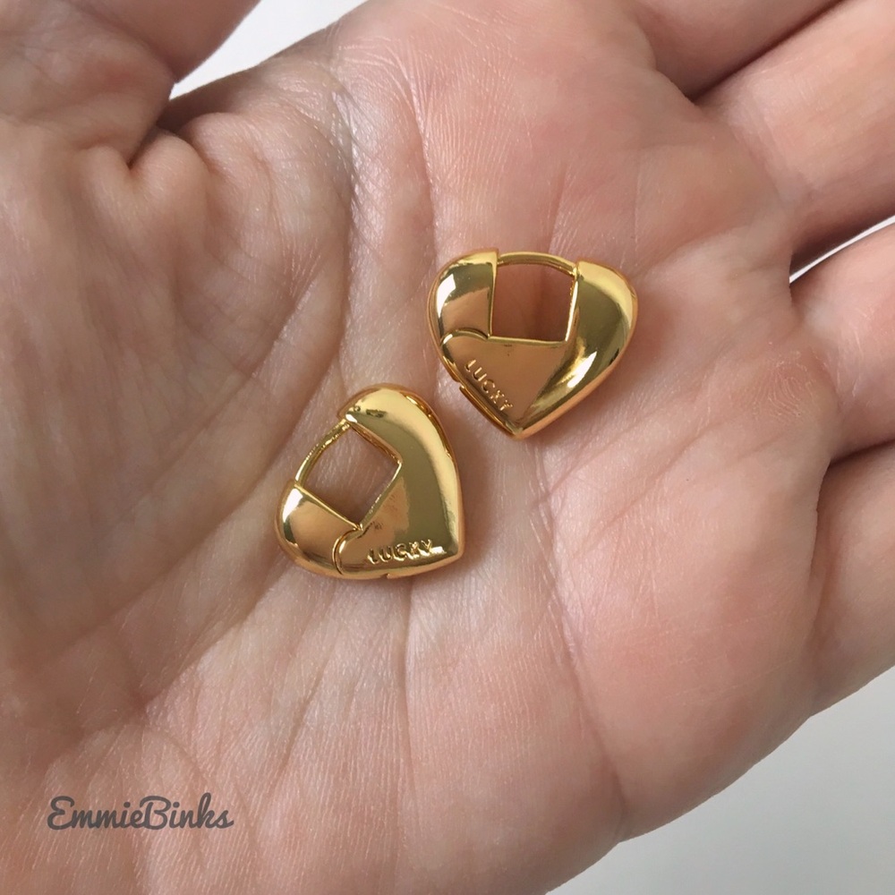 New Lucky Brand Gold Plated Chunky Heart Hoop Earrings - Picture 11 of 16
